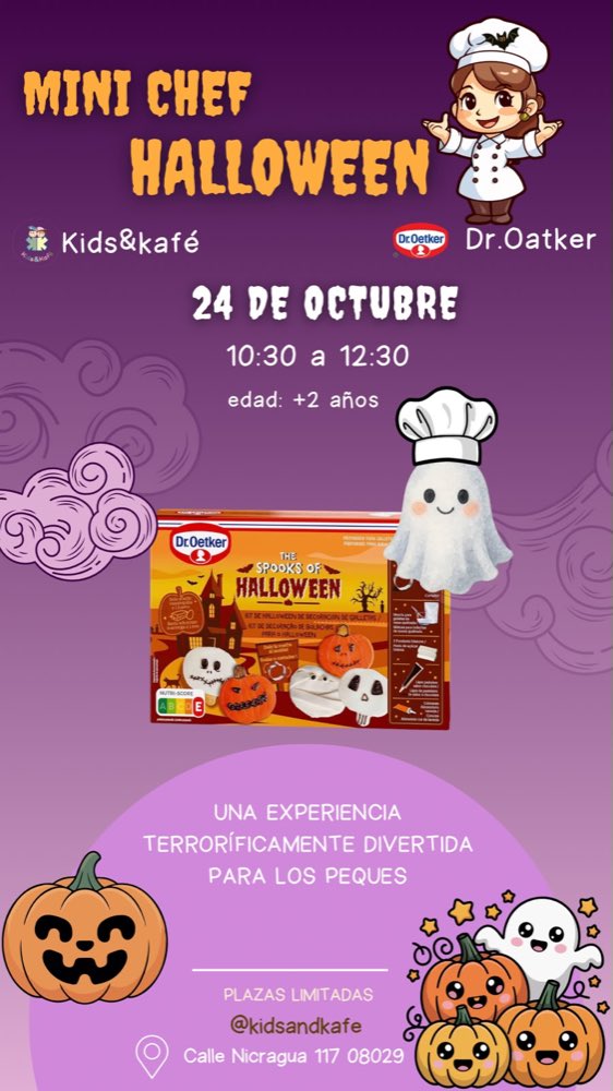 Mini Chef Halloween con Dr. Oetker: taller de cocina de Halloween para niños el 24 de octubre en Kids & Kafé, Les Corts, Barcelona